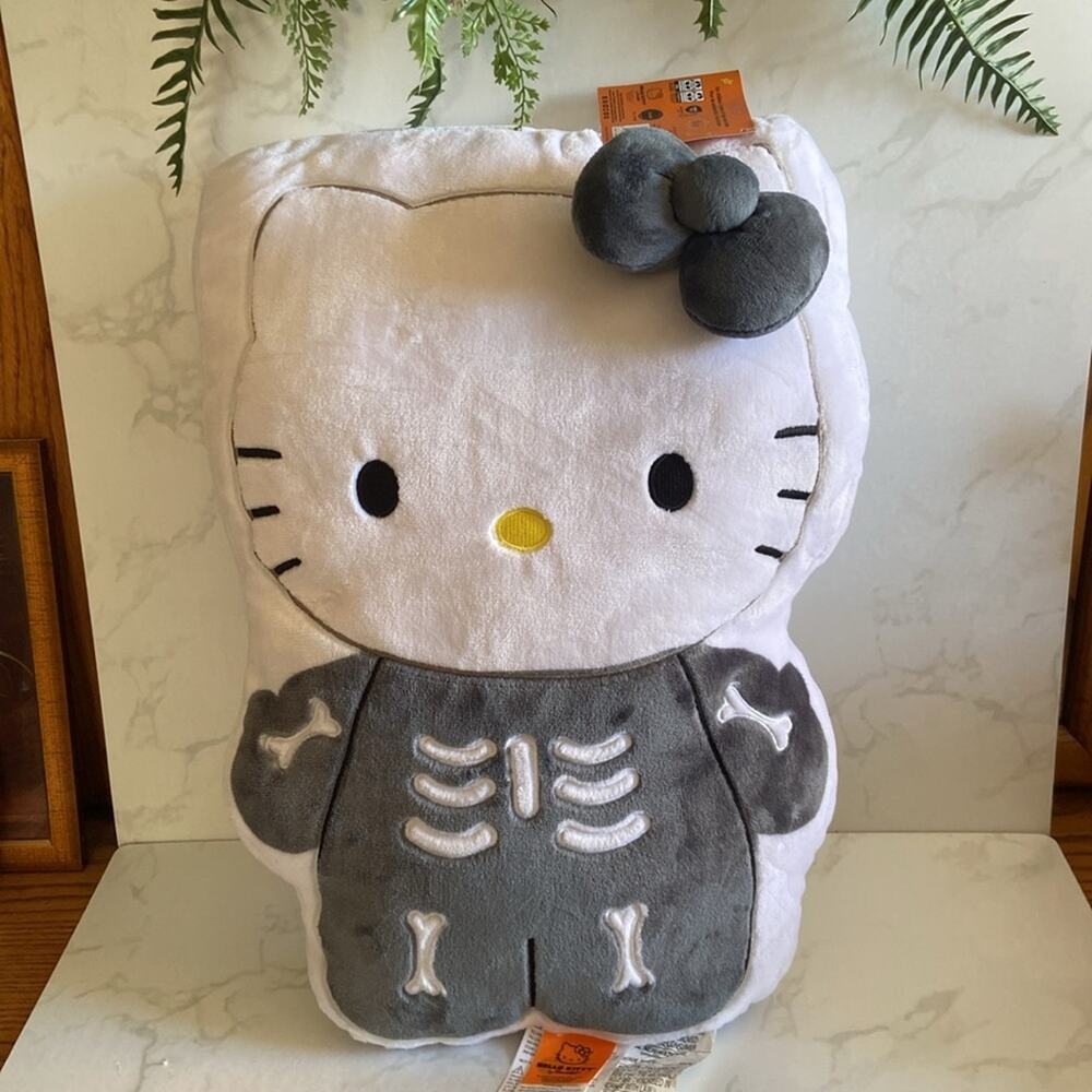 Hello Kitty Halloween Pillow Skeleton Plush Gray White Sanrio 18 Inch 2024 New